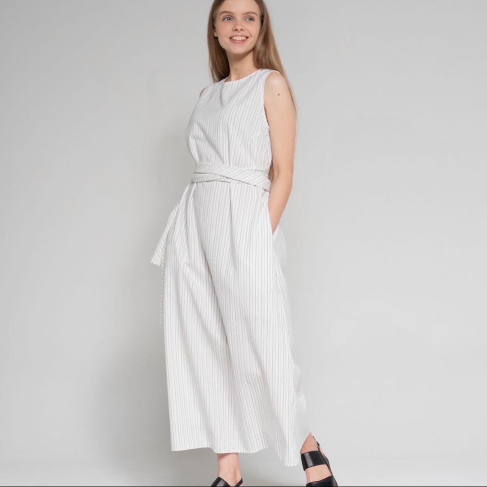 White striped cotton midi dress
